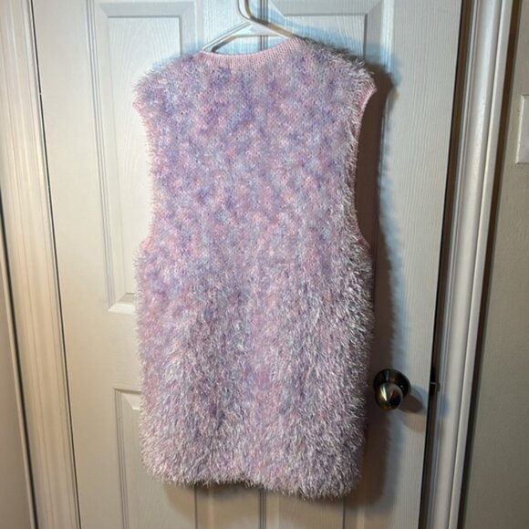 OSFM handmade pastel pink and purple fuzzy open vest cardigan - Picture 6 of 6